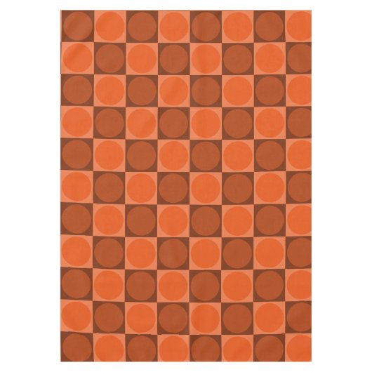 70s Checks and Circles Flame Orange テーブルクロス (正面)