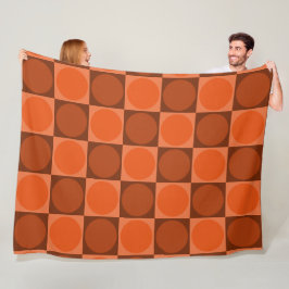 70s Checks and Circles Flame Orange フリースブランケット