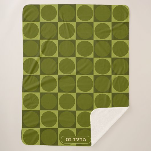 70s Checks and Circles Green シェルパブランケット (正面)