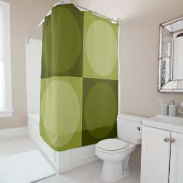 70s Checks and Circles Green シャワーカーテン
