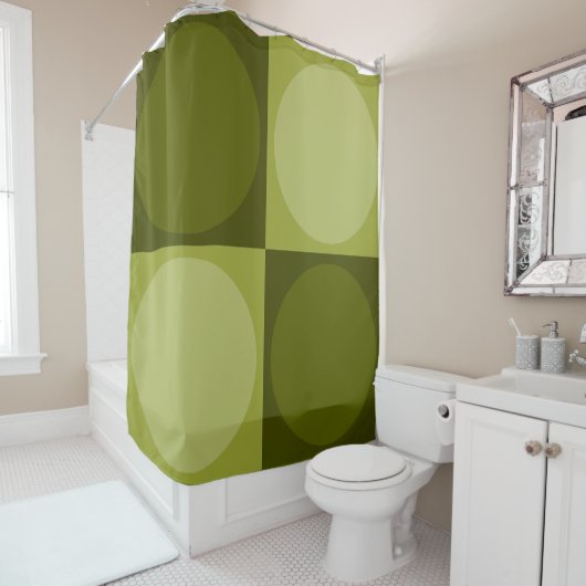 70s Checks and Circles Green シャワーカーテン (インサイチュ)