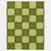 70s Checks and Circles Green フリースブランケット (正面)