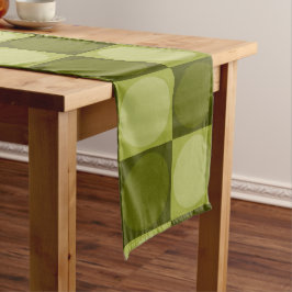 70s Checks and Circles Green ロングテーブルランナー