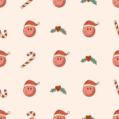 70s Christmas Curtain Pastel Vibe for Holidays シャワーカーテン