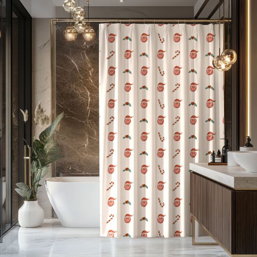 70s Christmas Curtain Pastel Vibe for Holidays シャワーカーテン