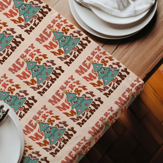 70s Christmas Runner Peace Love Pastel Décor ロングテーブルランナー