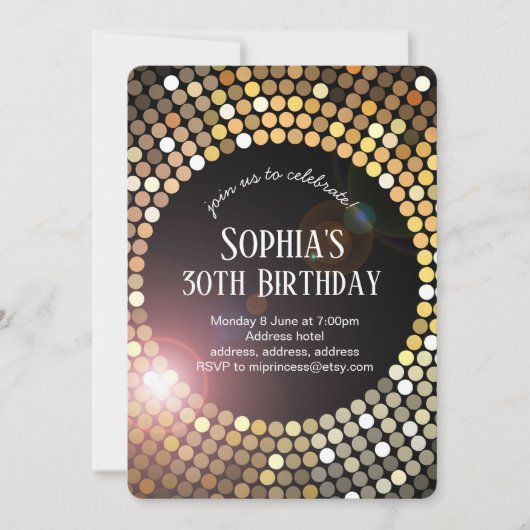 70s disco dance glitter birthday invitation 招待状 (正面)
