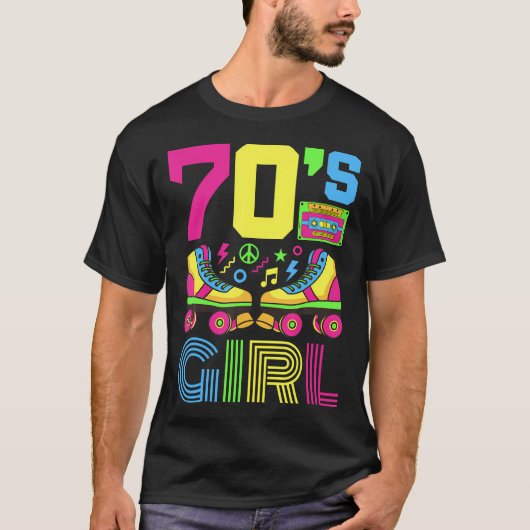 70S Girl 1970Sファッションテーマパーティードレーティングセヴェニュ Tシャツ (正面)