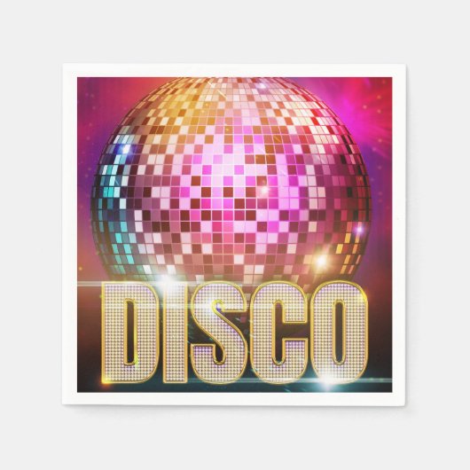 70's Glitzy Disco Ball|レトロディスコダンスパーティー スタンダードカクテルナプキン (正面)