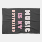 70s Groovyタイポグラフィ – 音楽は私のボーイフレンド キッチンタオル (横)