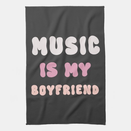 70s Groovyタイポグラフィ – 音楽は私のボーイフレンド キッチンタオル (縦)