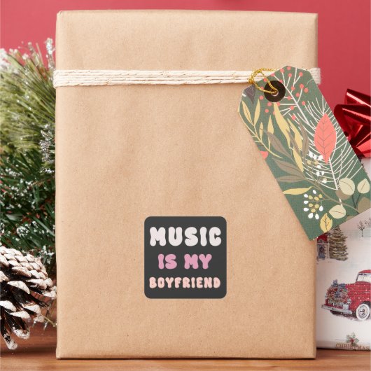 70s Groovyタイポグラフィ – 音楽は私のボーイフレンド スクエアシール (クリスマス)