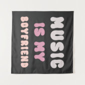 70s Groovyタイポグラフィ – 音楽は私のボーイフレンド タペストリー (正面(横))