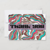 70s Groovyティール（緑がかった色）ピンクビジネスレトロパッケージ挿入 サンキューカード (正面)