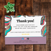 70s Groovyティール(緑がかった色)ピンクビジネスレトロパッケージ挿入 サンキューカード