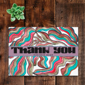 70s Groovyティール（緑がかった色）ピンクビジネスレトロパッケージ挿入 サンキューカード