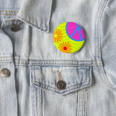 70's Hippie Peace Sign and Flowers 缶バッジ (インサイチュ)