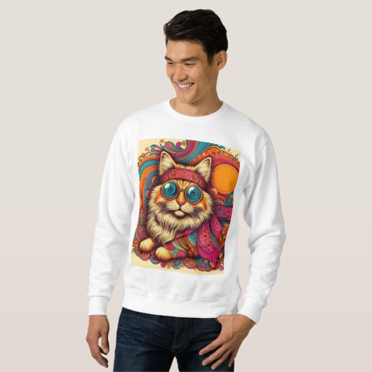 70's psychedelic cat スウェットシャツ (正面フル)