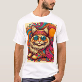 70's psychedelic cat tシャツ