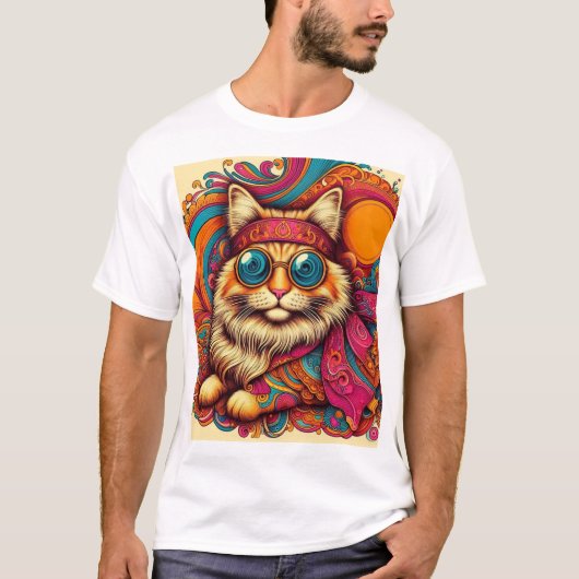 70's psychedelic cat tシャツ (正面)