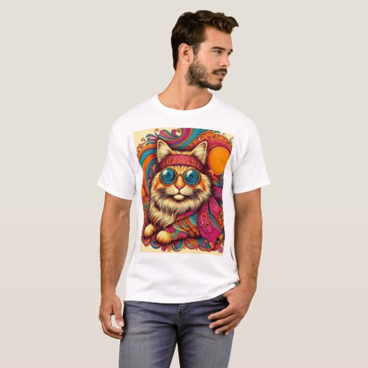 70's psychedelic cat tシャツ (正面フル)
