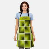 70s Rainbow Squares Monochrome Green エプロン (着用した状態)