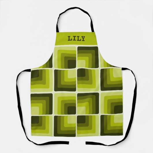 70s Rainbow Squares Monochrome Green エプロン (正面)