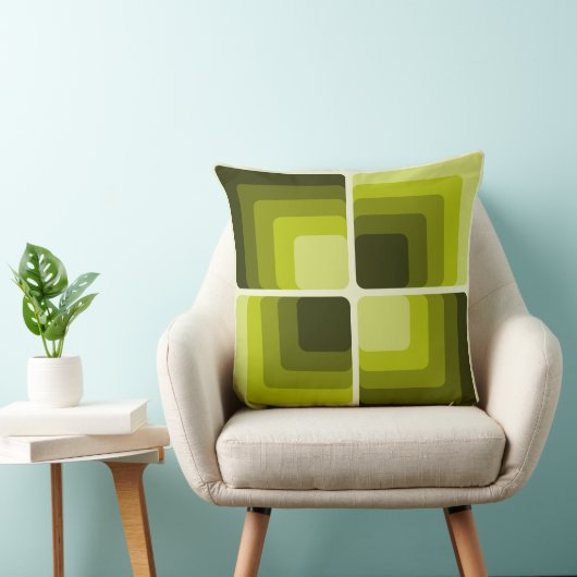 70s Rainbow Squares Monochrome Green クッション (椅子)