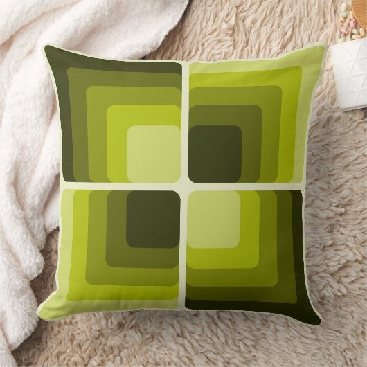 70s Rainbow Squares Monochrome Green クッション (ブランケット)