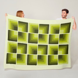 70s Rainbow Squares Monochrome Green フリースブランケット