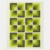 70s Rainbow Squares Monochrome Green フリースブランケット (正面)