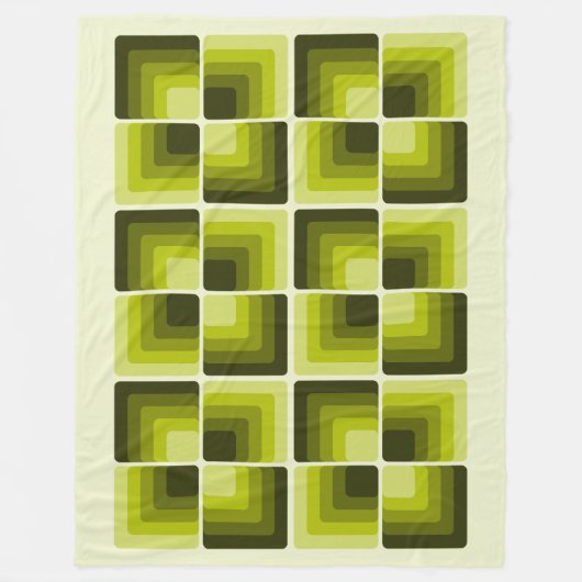 70s Rainbow Squares Monochrome Green フリースブランケット (正面)