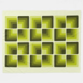 70s Rainbow Squares Monochrome Green フリースブランケット (正面(横))