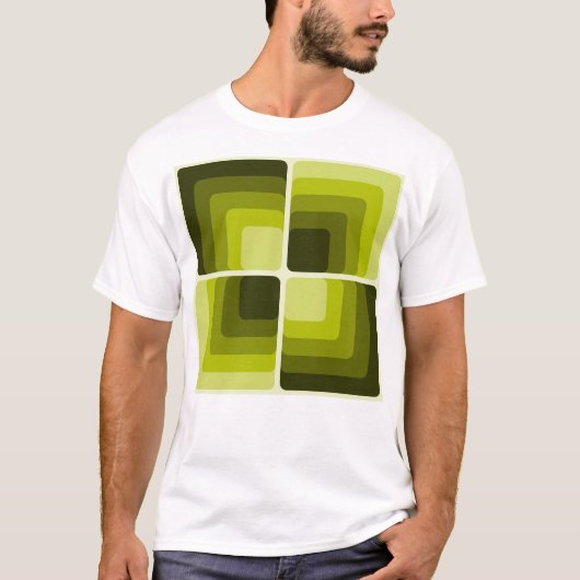 70s Rainbow Squares Monochrome Green Tシャツ (正面)