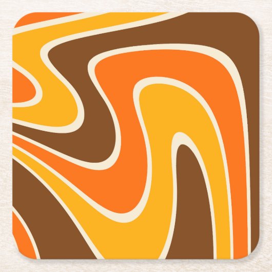 70s Retro Abstract Lava Design スクエアペーパーコースター (正面)