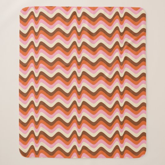 70s retro brown and pink wave pattern  シェルパブランケット (正面)