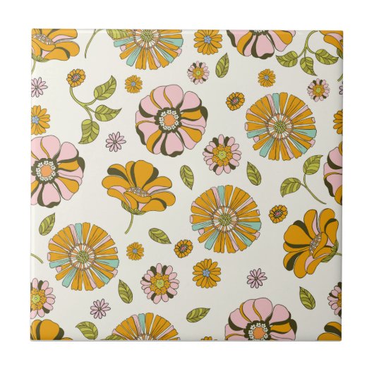 70's Retro Floral Pattern タイル (正面)