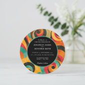 70s Retro Orange Red Teal Wedding Invitation (スタンド正面)