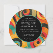 70s Retro Orange Red Teal Wedding Invitation (正面)