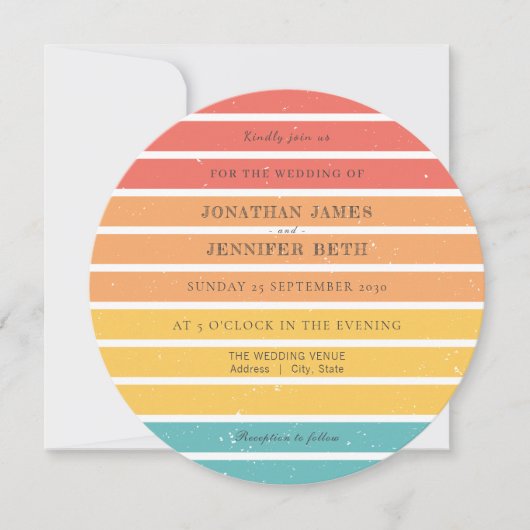 70s Retro Orange Red Teal Wedding Invitation (正面)