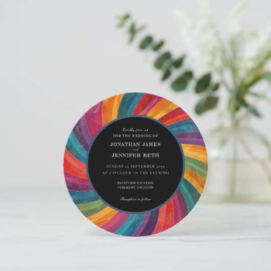 70s Retro Orange Red Teal Wedding Invitation (スタンド正面)