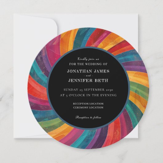 70s Retro Orange Red Teal Wedding Invitation (正面)