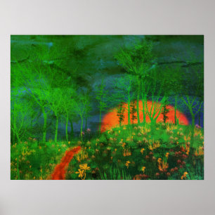 70's Retro Painted Landscape Poster ポスター