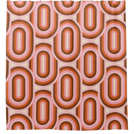 70's Retro Seamless Pattern. 60s and 70s Aesthetic シャワーカーテン (正面)