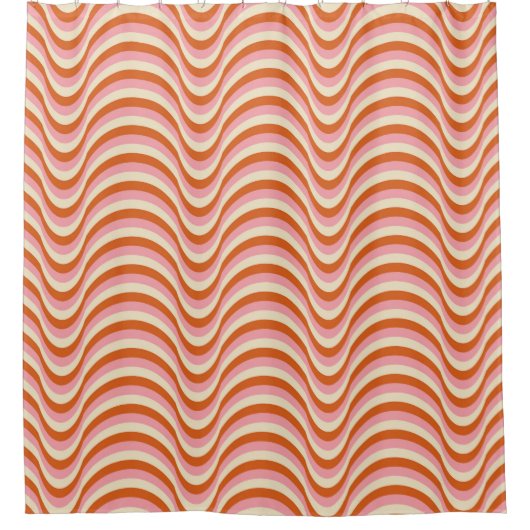 70's Retro Seamless Pattern. 60s and 70s Aesthetic シャワーカーテン (正面)