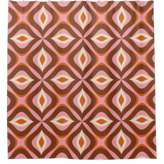 70s Retro Seamless Pattern in Orange,  Brown,  Pin シャワーカーテン (正面)