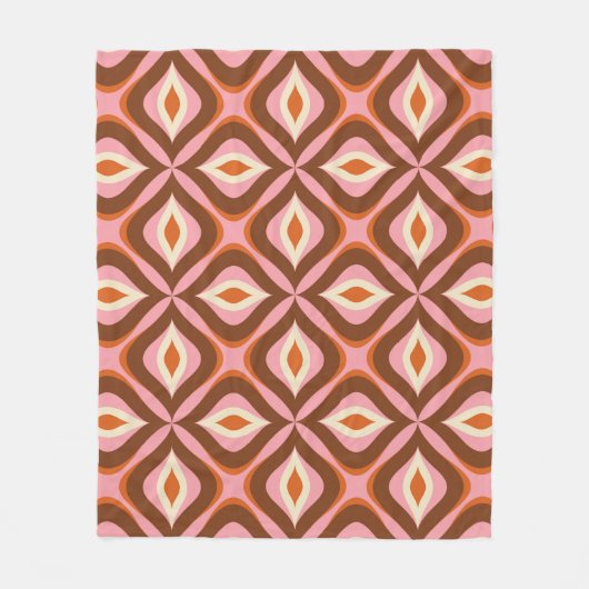 70s Retro Seamless Pattern in Orange, Brown, Pin フリースブランケット (正面)