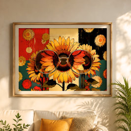 70s Retro Sunflower with Glasses Pop Art ポスター