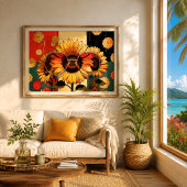 70s Retro Sunflower with Glasses Pop Art ポスター