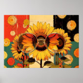 70s Retro Sunflower with Glasses Pop Art ポスター (正面)